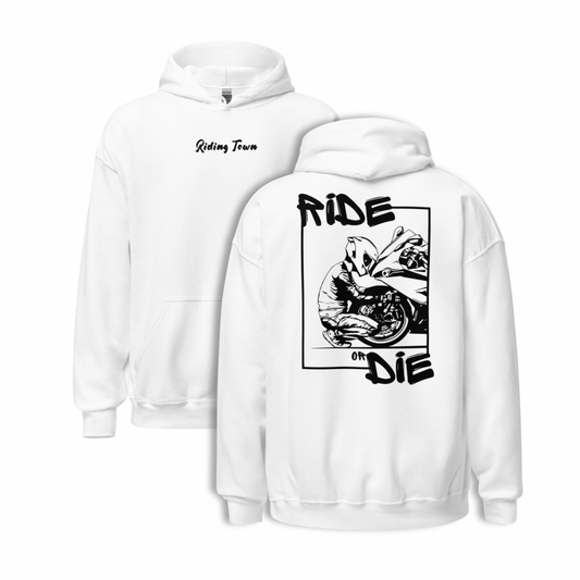 Hoodie Unisexe - BIKERBOY - Blanc - Riding Town