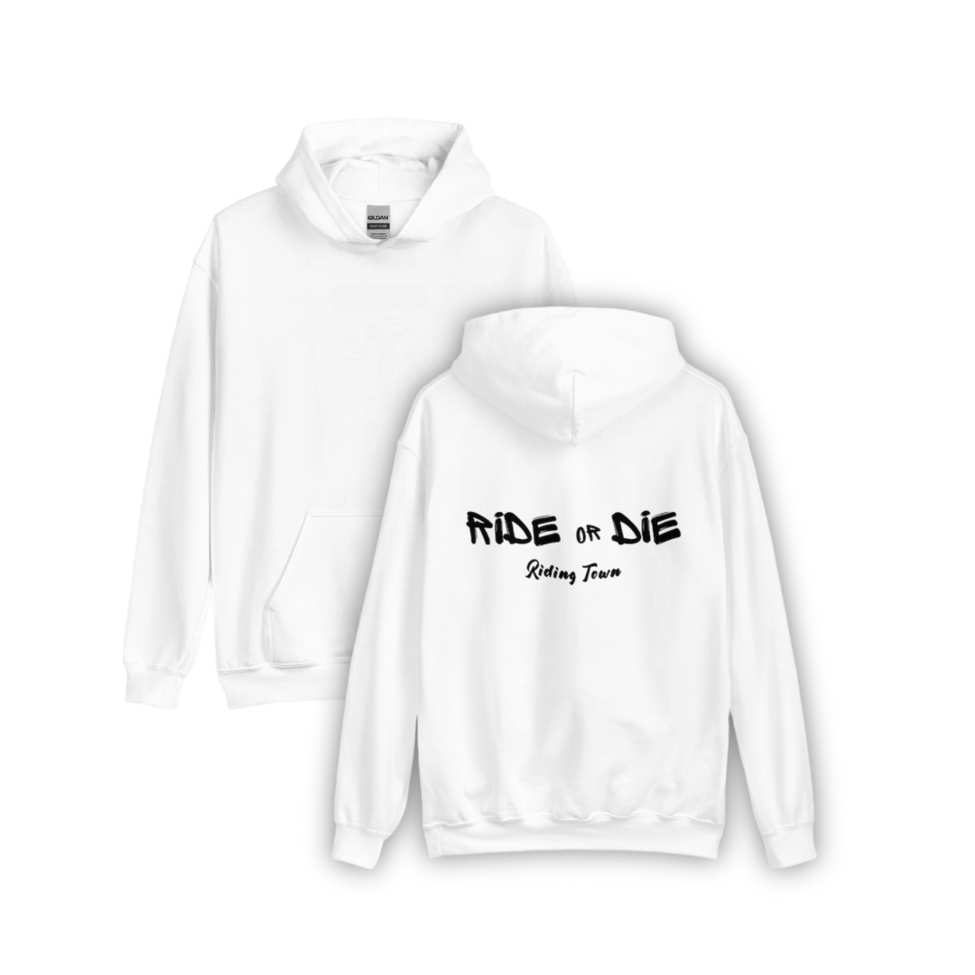 Hoodie Unisexe - RIDE OR DIE - Blanc